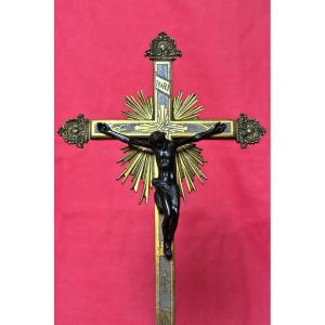 Big Reliquary Cross - 25 Outstanding Relics - Gilt Bronze - 19th Century 19 Religion