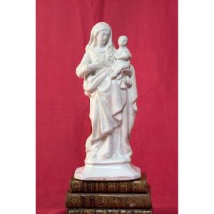 Vierge à l'Enfant - Faïence Blanche - XVIIIe 18e Siècle - Statuette Religieuse 18 Faience