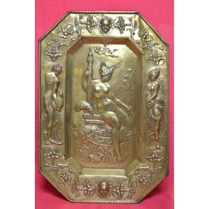 Large Ceremonial Platter After Jean Goujon - Repoussé Brass - 19th Century Renaissance Style