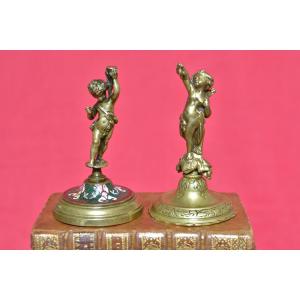 Paire de Putti - Statuette en Bronze - XIXe 19e siècle - Style Louis XVI - sculpture angelot 