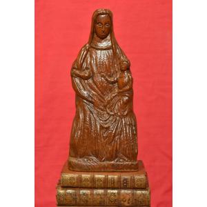 Vierge à l'Enfant Style Médiéval - Statuette en Bois - XIXe 19e siècle - religion sculpture 19