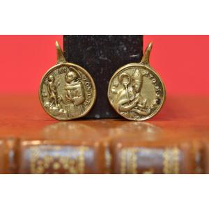 2x Petite Médaille de Chapelet - Bronze - XVIIe 17e siècle Saint Antoine Haute Epoque religion