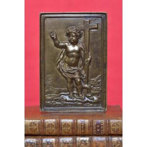 Plaquette en Bronze - Le Christ Enfant - XVIIIe 18e siècle - sculpture religion Jésus croix
