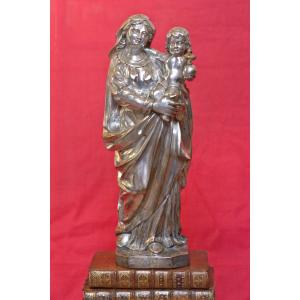 Grande Vierge à l'Enfant 32 cm - Bronze Argenté - XIXe 19e siècle sculpture religion statue 19