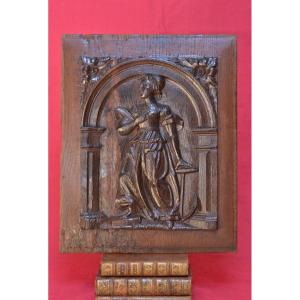 Panneau en Bois Sculpté - Sainte Philomène - Bas-relief - XIXe 19e siècle religion martyr 19