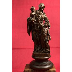 Vierge à l'Enfant Et Saint Jean-baptiste - Statue En Bois - XVIIIe Siècle