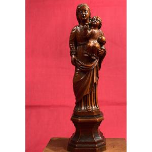 Vierge à l'Enfant – Statuette En Bois – XVIIIe Siècle