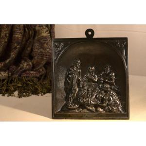 Bronze Plaquette - Adoration Of The Shepherds - Crèche - Bas Relief - 19th Century