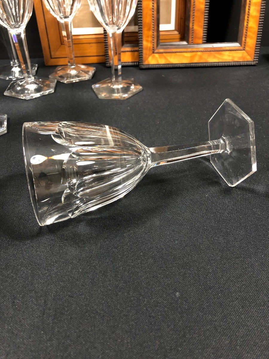 10 Large Crystal Glasses Attributed To Baccarat, Compiègne Model-photo-3