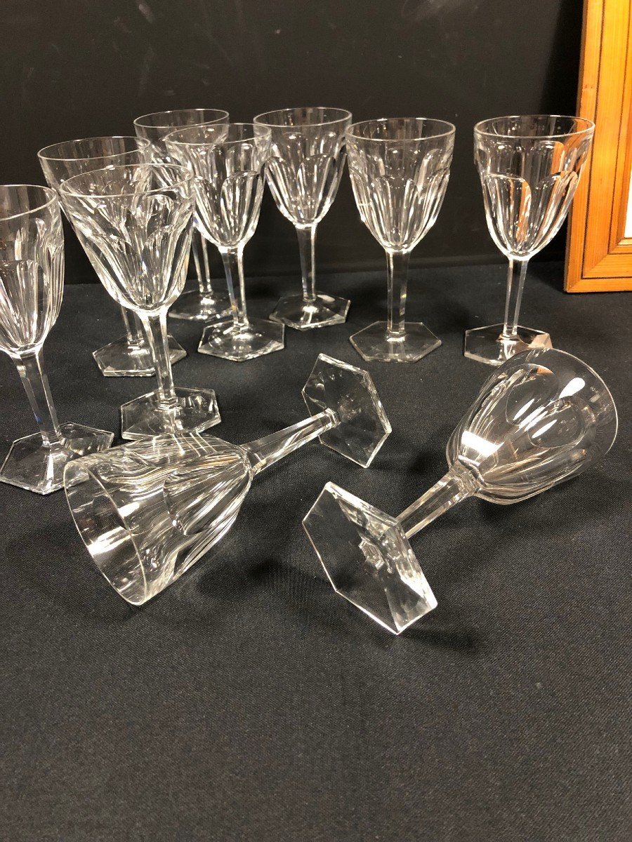 10 Large Crystal Glasses Attributed To Baccarat, Compiègne Model-photo-4