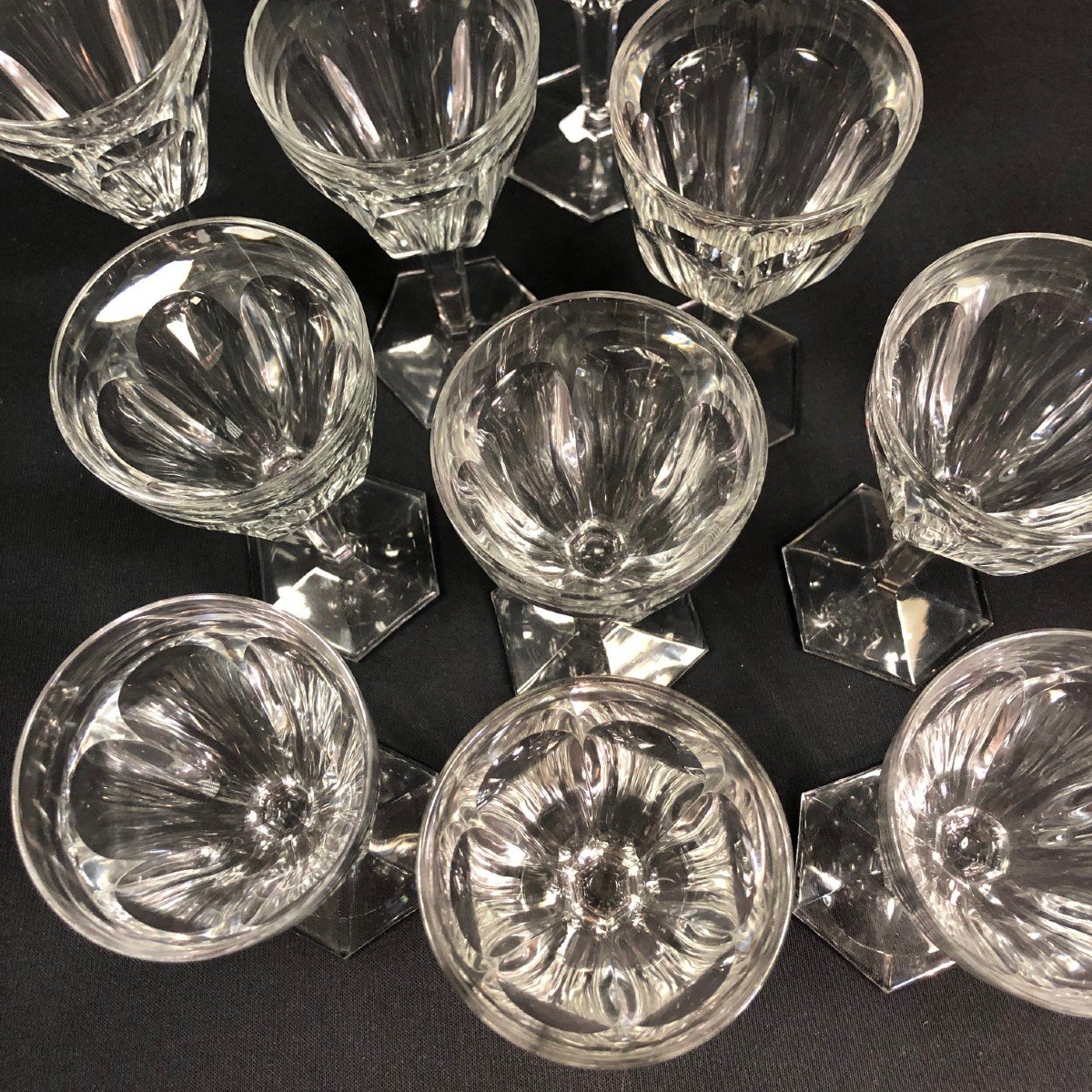 10 Large Crystal Glasses Attributed To Baccarat, Compiègne Model-photo-6