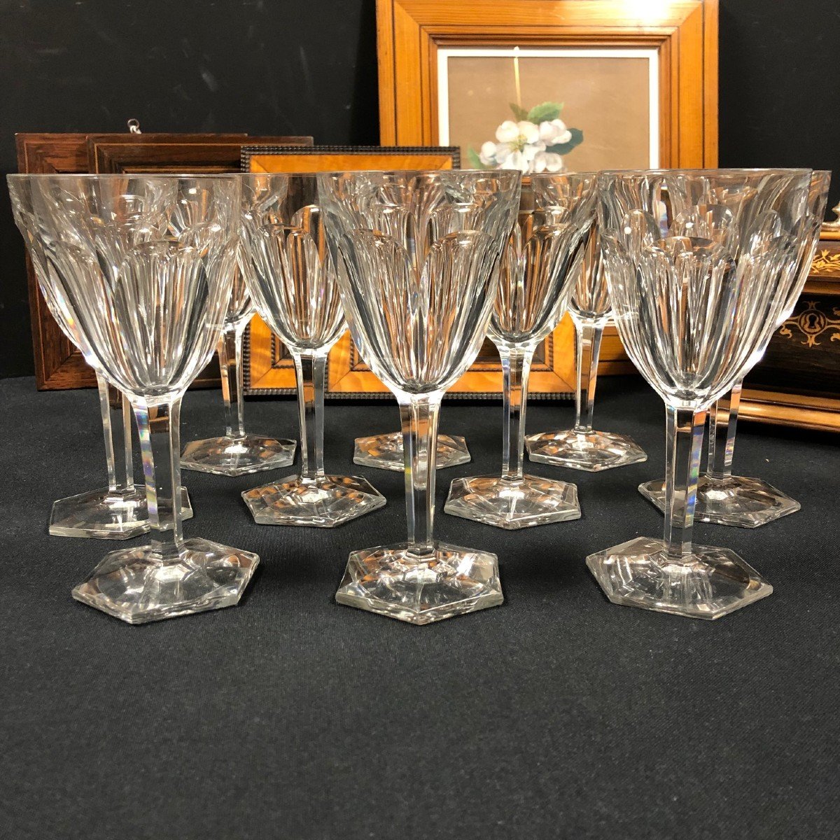 10 Large Crystal Glasses Attributed To Baccarat, Compiègne Model