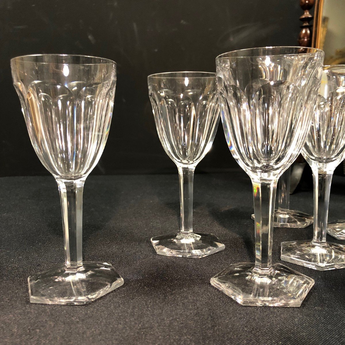 10 Crystal White Wine Glasses Attributed To Baccarat, Compiègne Model-photo-3