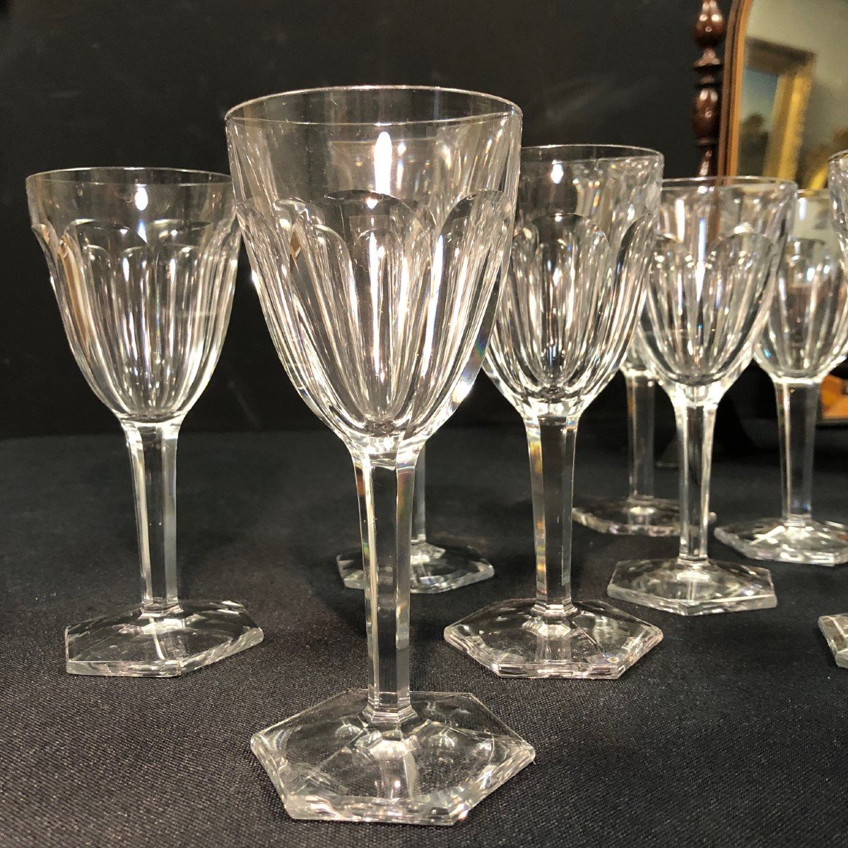 10 Crystal White Wine Glasses Attributed To Baccarat, Compiègne Model-photo-4