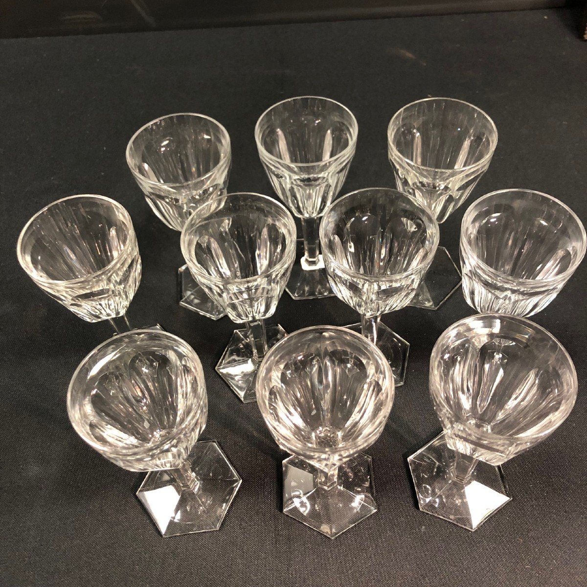 10 Crystal White Wine Glasses Attributed To Baccarat, Compiègne Model-photo-1