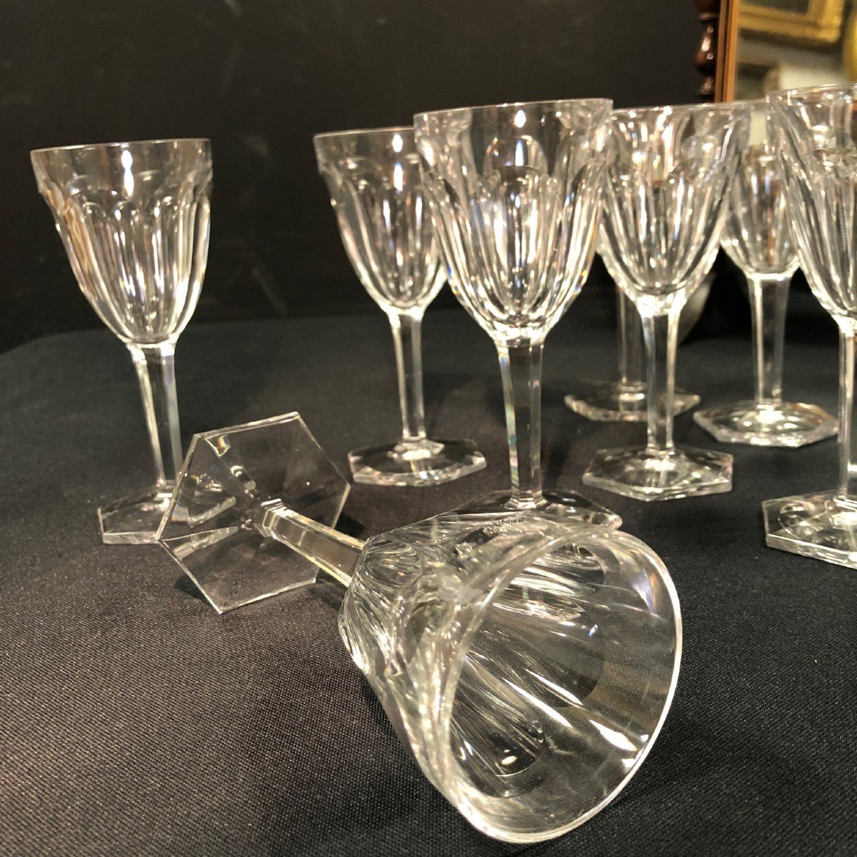 10 Crystal White Wine Glasses Attributed To Baccarat, Compiègne Model-photo-3