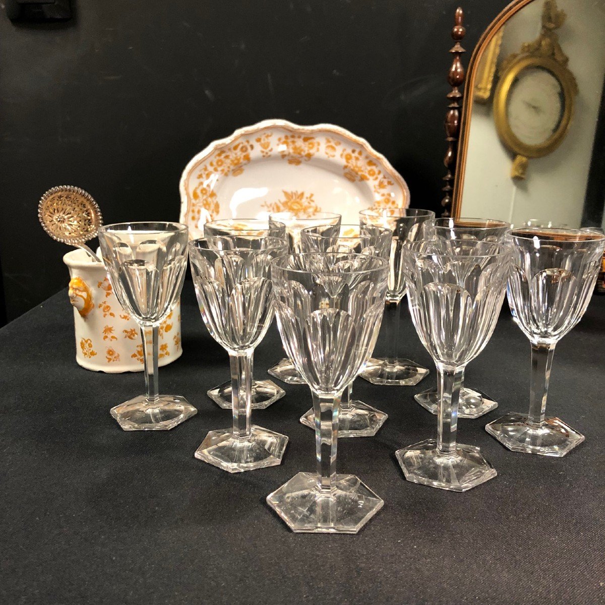 10 Crystal White Wine Glasses Attributed To Baccarat, Compiègne Model-photo-4