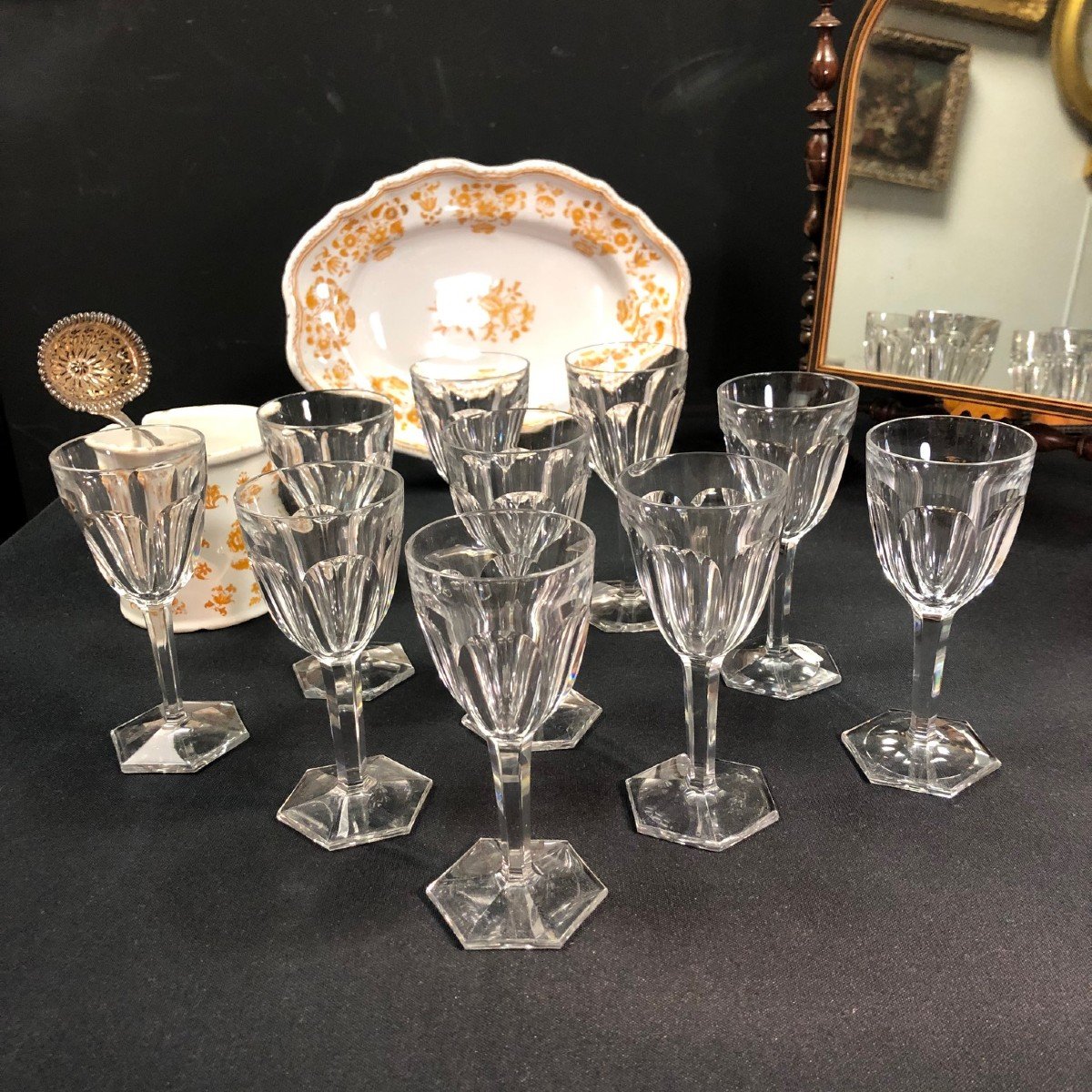 10 Crystal White Wine Glasses Attributed To Baccarat, Compiègne Model-photo-5