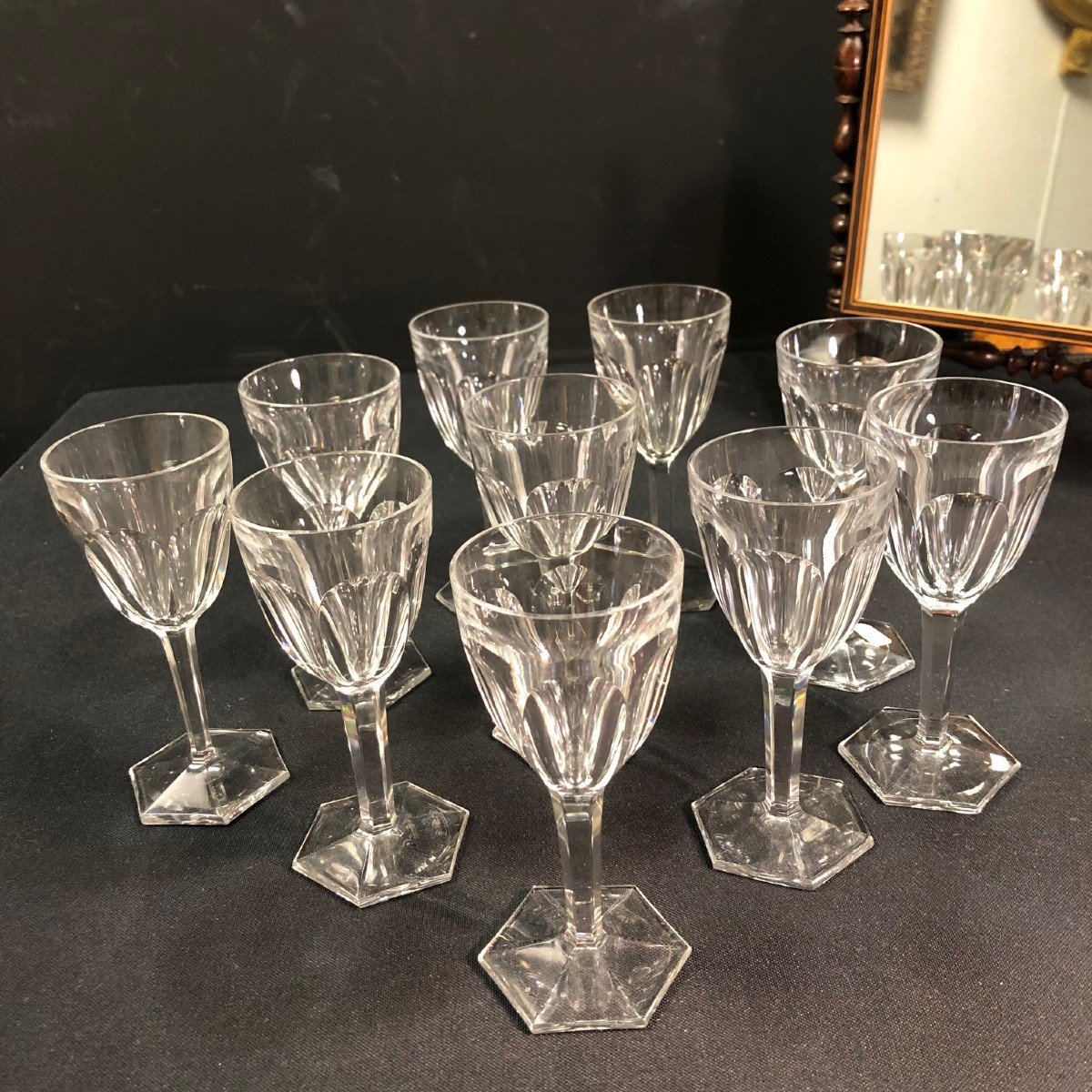 10 Crystal White Wine Glasses Attributed To Baccarat, Compiègne Model-photo-7
