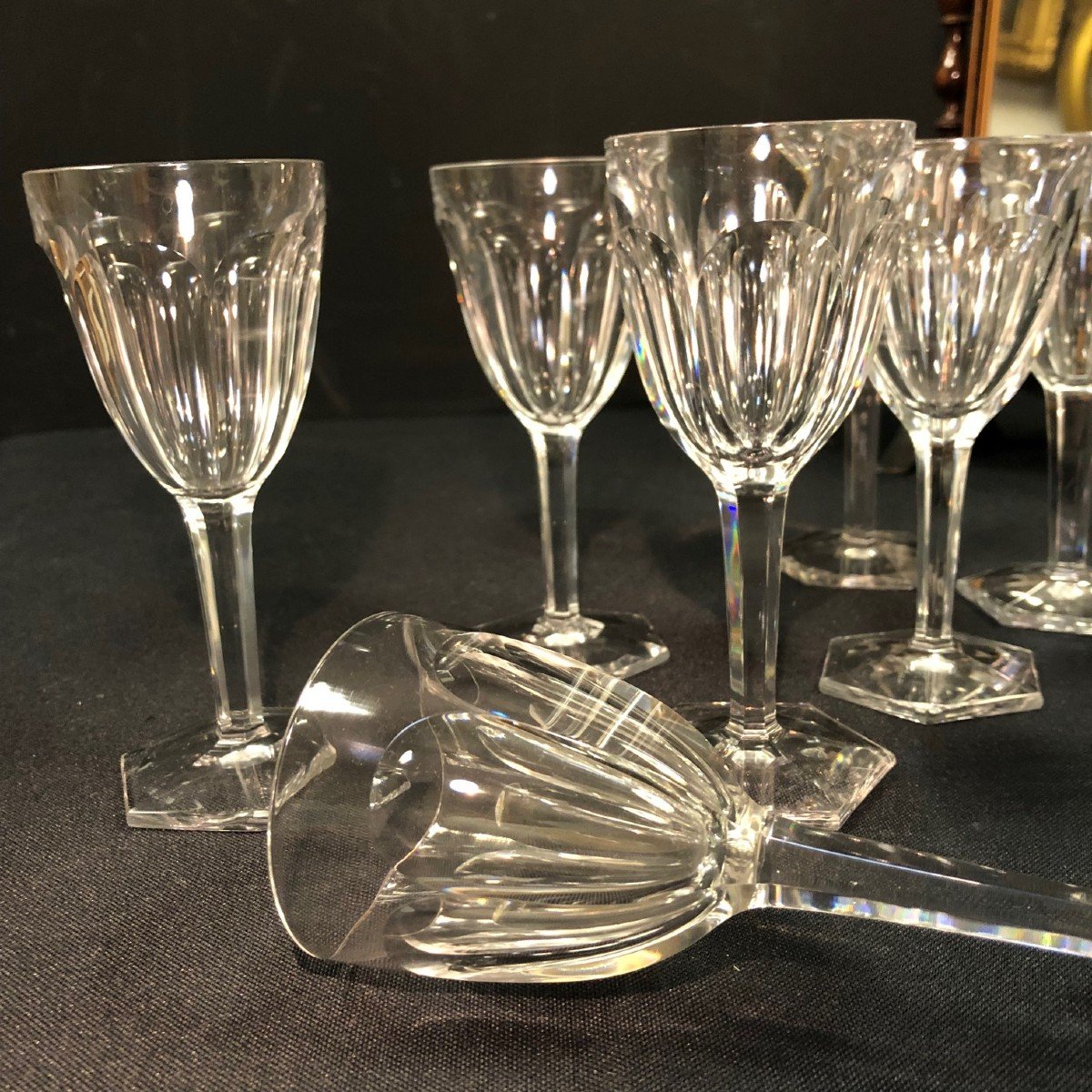 10 Crystal White Wine Glasses Attributed To Baccarat, Compiègne Model
