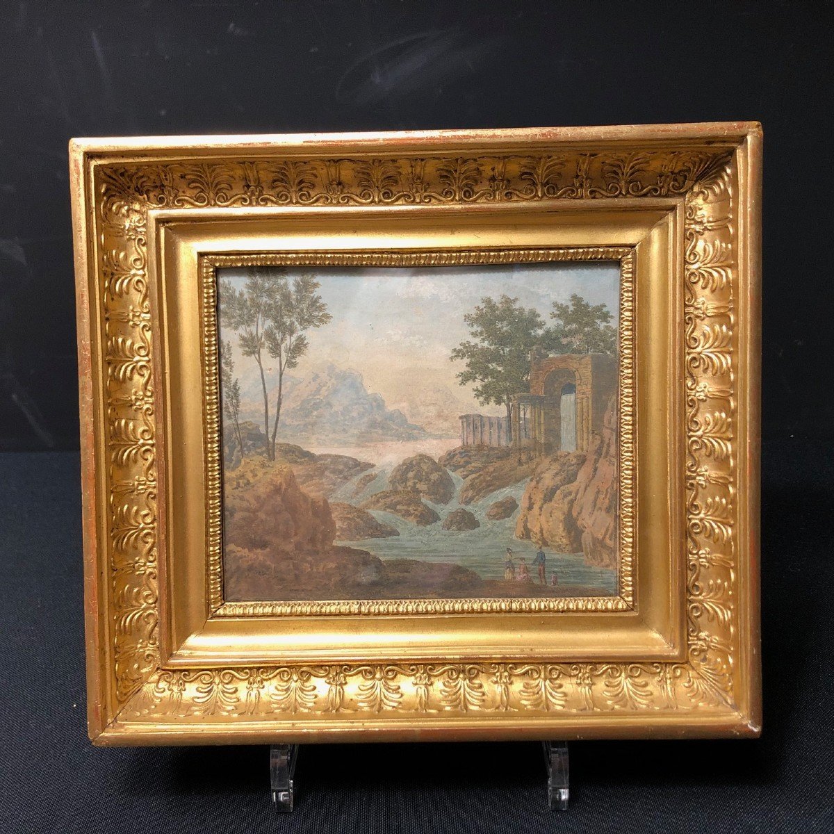 Paysage imaginaire,  aquarelle et gouache XIXème -photo-4