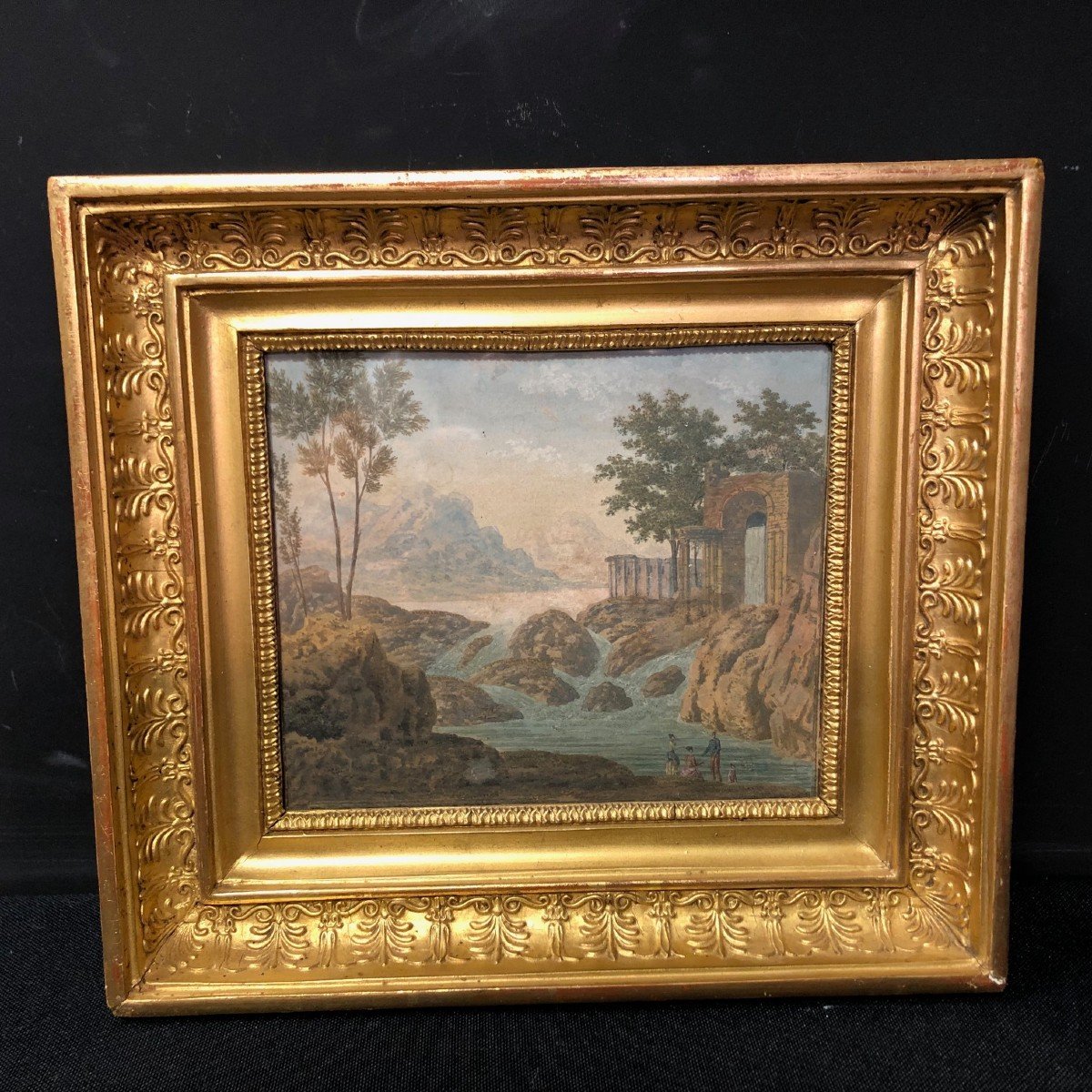 Paysage imaginaire,  aquarelle et gouache XIXème 