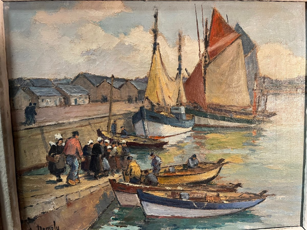 Oil On Canvas - Concarneau - Return From Fishing By André Demoly (1889-1961)-photo-4