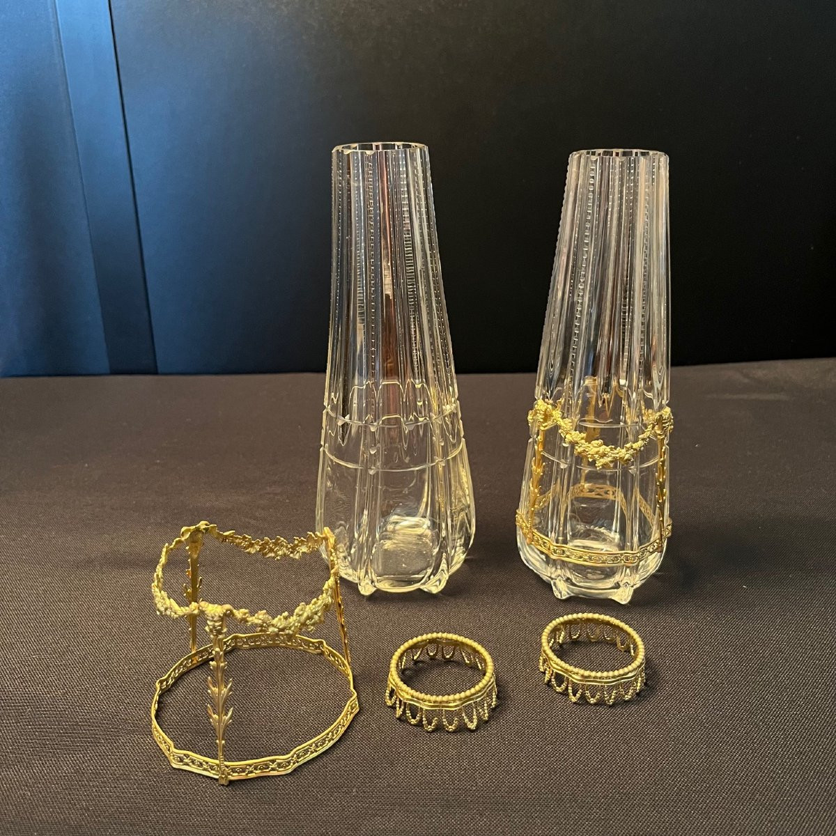 Paire de vases à monture dorée -Epoque 1900-photo-3