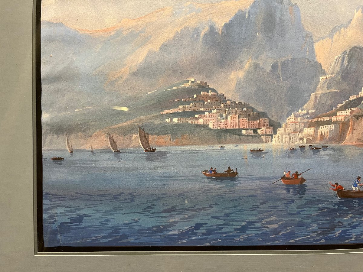 Gouache Painting Known As "napolitan" Depicting One Of The Villages Of The "cinque Terre"-photo-2