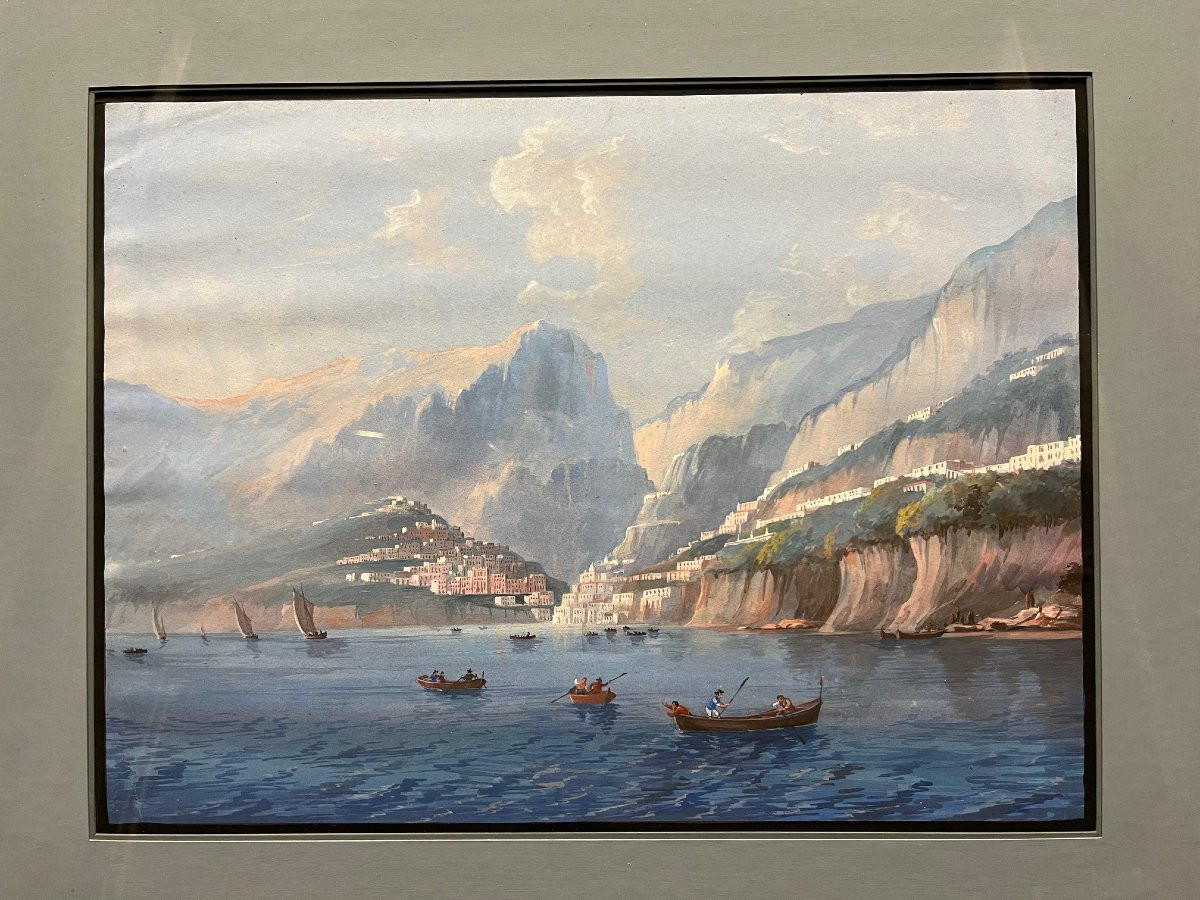 Gouache Painting Known As "napolitan" Depicting One Of The Villages Of The "cinque Terre"-photo-4