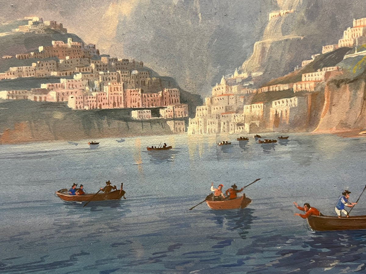 Gouache Painting Known As "napolitan" Depicting One Of The Villages Of The "cinque Terre"-photo-5