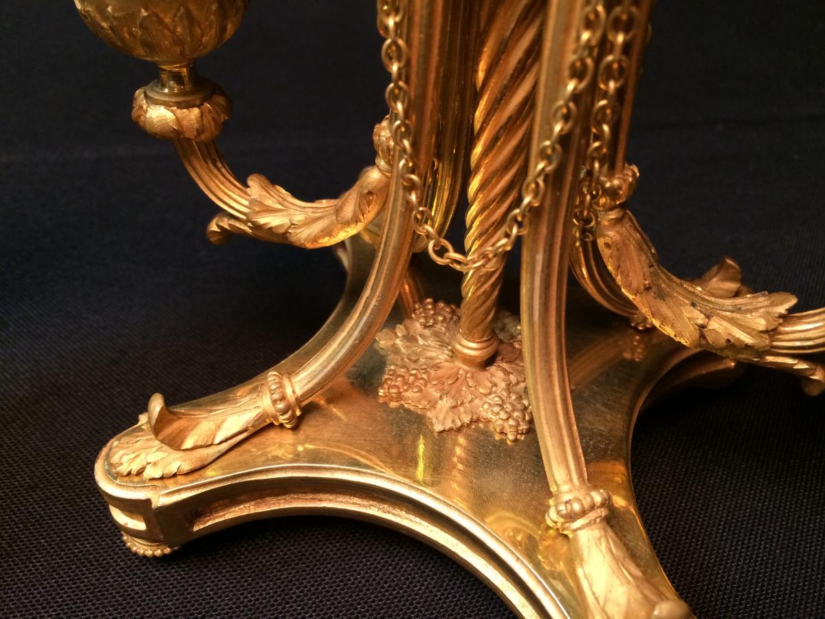 Pair Of Candlesticks With Double Arm Of Light In Gilded Bronze-photo-1