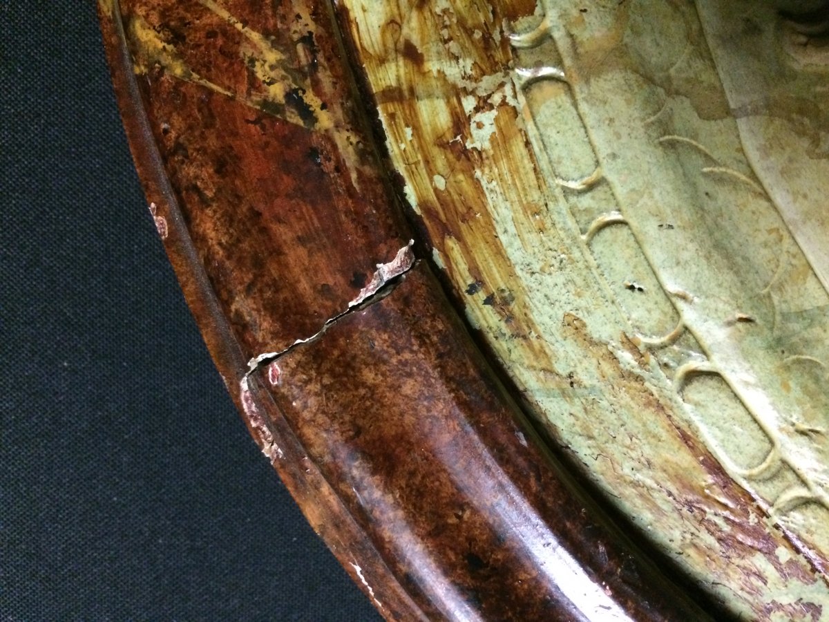 Paire de profils sculptés en bois et stuc marbré, XVIIIème siècle-photo-6