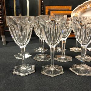 12 Cooked Wine Glasses In Crystal Attributed To Baccarat, Compiègne Model