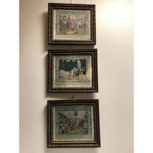 Suite de trois gravures d'après Raphaël dans de beaux cadres en bois sculptés