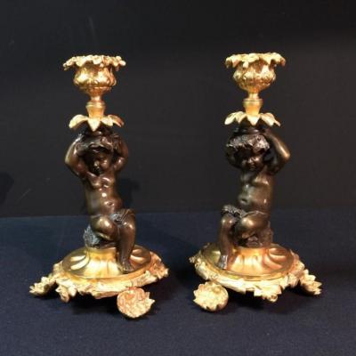 Pair Of Bronze Candlesticks