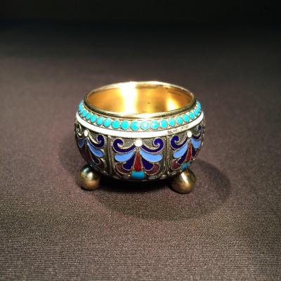 Saleron en argent  et émaux cloisonnés russe