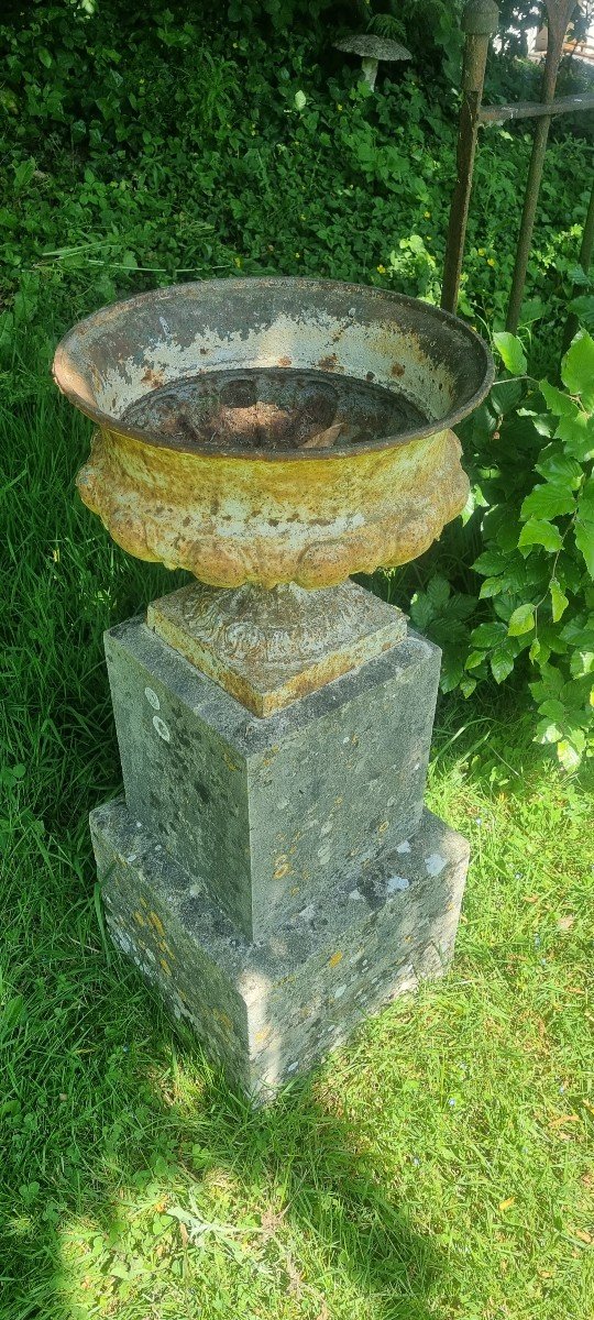 Vasque de Jardin  En Fonte De Fer Sur Colonne En Pierre-photo-2