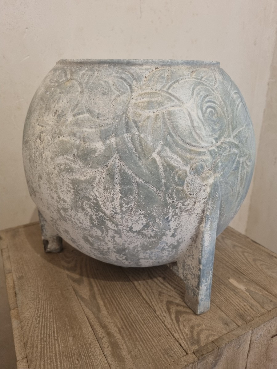 Pair Of Art-deco Enameled Cast Iron Vases-photo-3