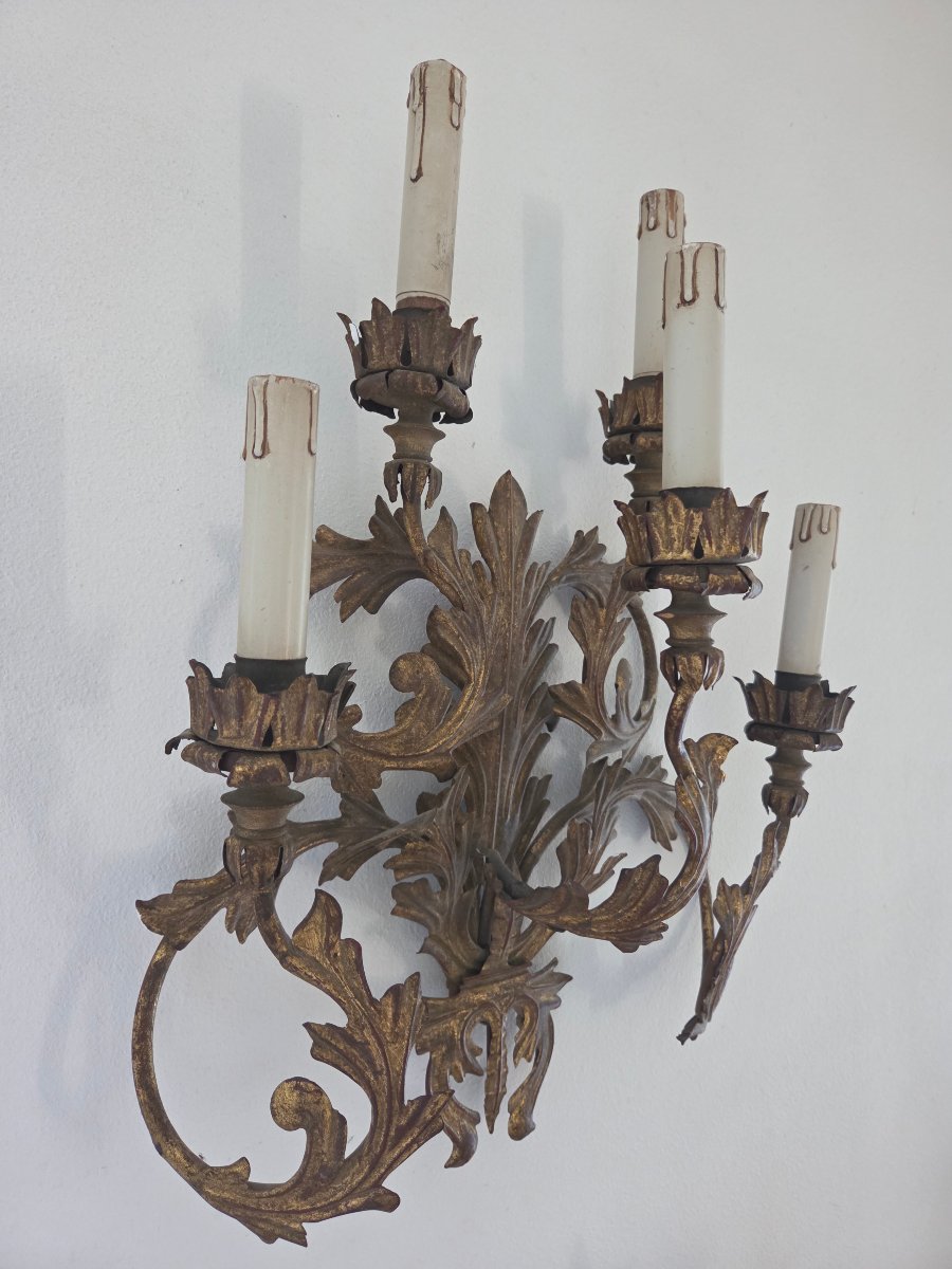 Large Gold-plated Metal Wall Sconce....-photo-2