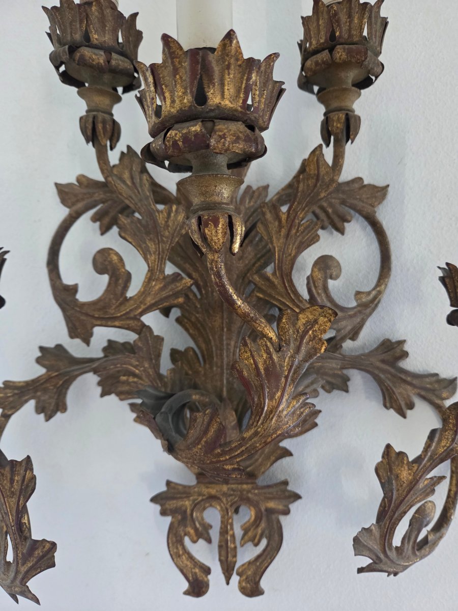 Large Gold-plated Metal Wall Sconce....-photo-3