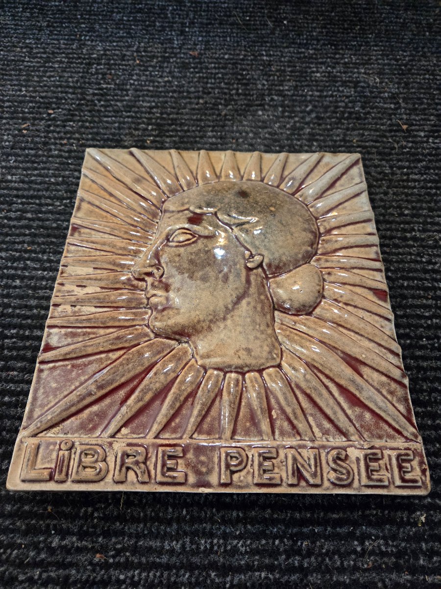 Glazed Stoneware Plaque Or Tile, "libre Pensée," By Charles Greber, 1853–1935-photo-2