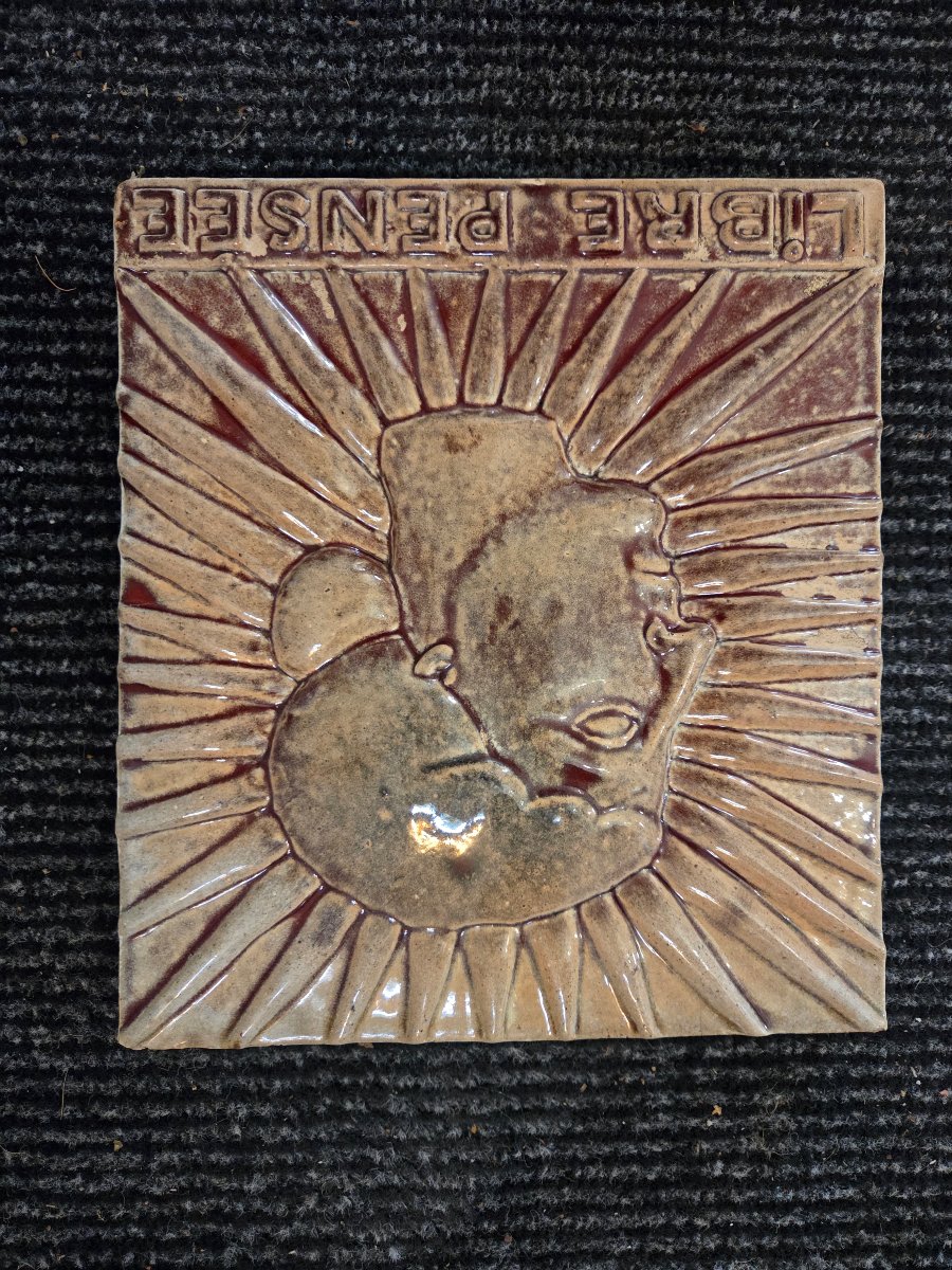 Glazed Stoneware Plaque Or Tile, "libre Pensée," By Charles Greber, 1853–1935