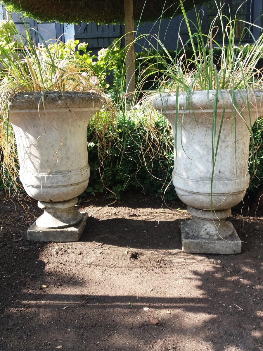 Pair Of Medici Vases In White Marble