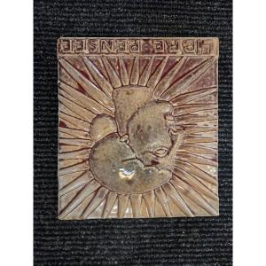 Glazed Stoneware Plaque Or Tile, "libre Pensée," By Charles Greber, 1853–1935