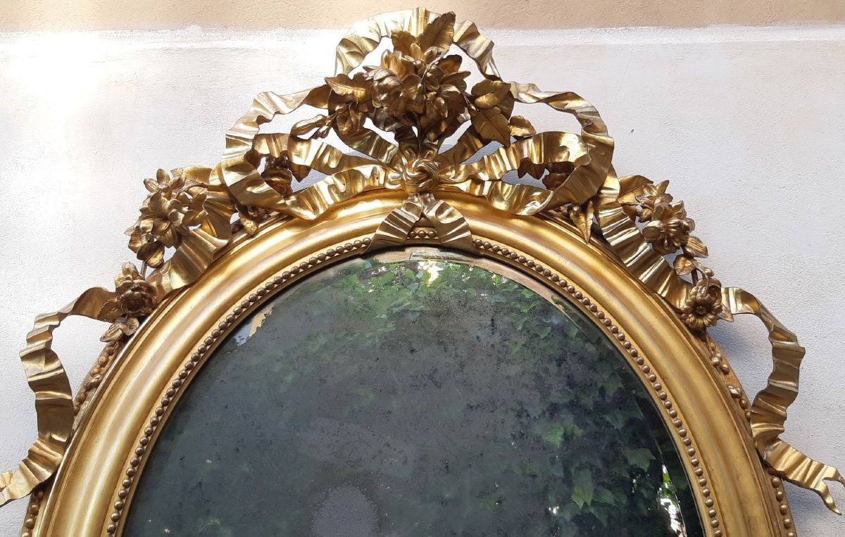 Antique Oval Louis Philippe Mirror With Silver Mirror-photo-2