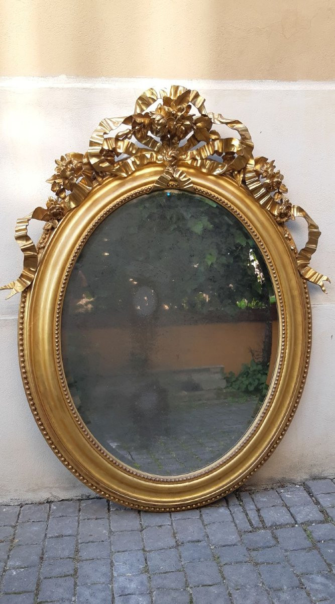 Antique Oval Louis Philippe Mirror With Silver Mirror-photo-8