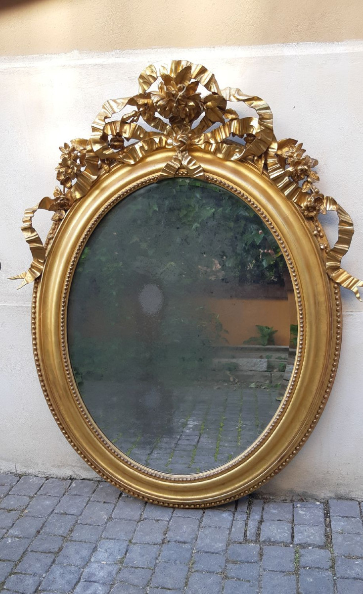 Antique Oval Louis Philippe Mirror With Silver Mirror