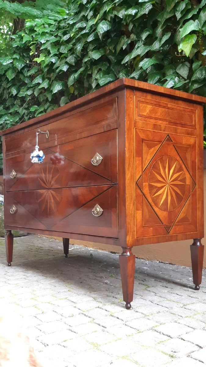 Antique Louis XVI Chest Of Drawers From The 18th Century, Veneered And Inlaid-photo-2