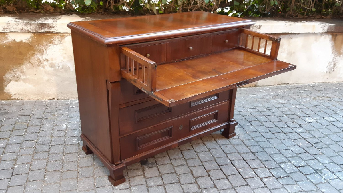 Commode Empire ancienne en noyer avec bureau à abattants